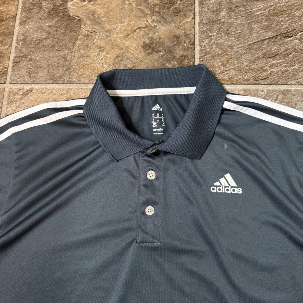 adidas Black Polo with White Shoulder Stripes - Picture 2 of 12